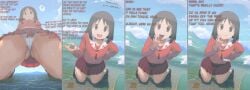 1girls 4koma ai_generated azumanga_daiou bear_panties bear_print brown_eyes brown_hair cameltoe city dspaceous english_text female female_pred from_above from_below giantess implied_death implied_digestion kneeling looming osaka_ayumu_kasuga school_uniform skirt solo solo_female swallowing upskirt vore