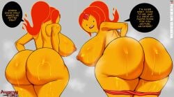 adventure_time asking_for_it ass bare_ass bare_breasts bent_over boing bubble_ass bubble_butt cheating coldarsenal dialogue finn_the_human fire fire_girl flame_girl flame_princess flirting flirting_with_viewer huge_ass huge_breasts leaning_forward nipples nude orange_hair orange_skin phat_ass simple_eyes sweat wobble