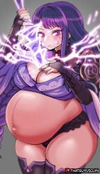 1girls breasts genshin_impact inazuma_girls pregnant pregnant_female raiden_shogun solo solo_female solo_focus sword thatguyusojin