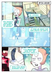 2023 2boys 5koma cartoon_network comic comic_page crossgender definetelyyuu dialogue dildo garnet_(steven_universe) gem_(species) genderswap_(ftm) iamyuu male open_mouth pearl_(steven_universe) smile steven_universe text text_box yuunsfw