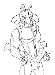 1boy abs biceps big_penis bodybuilder huge_cock hyper_penis k3rry lucario male male_only muscles nippleless_male pecs penis pokemon pokemon_(species) serratus_anterior solo