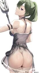 1girls ass back_view bare_shoulders big_ass big_breasts black_dress breasts busty fat_ass green_hair large_breasts looking_at_viewer looking_back peeping purple_eyes rinse_7 seductive seductive_gaze seductive_look seductive_pose seductive_smile sensual shoulder_blades sideboob smug_face sousou_no_frieren ubel_(sousou_no_frieren) weapon x-ray x-ray_vision