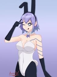 1girls :p assarigi blink blinking breasts bunny_costume bunny_ears bunny_girl bunny_tail bunnysuit busty devil_survivor devil_survivor_2 female female_focus female_only gloves happy happy_female megami_ibunroku_devil_survivor megami_tensei purple_eyes purple_hair shin_megami_tensei star_eyes tico tico_devil_survivor_2