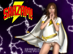 1girls 3d 3d_(artwork) brown_eyes brown_hair dc_comics female female_only female_pubic_hair long_hair mary_batson mary_marvel no_panties nude nudity pubes pubic_hair shazam_(series) solo superheroine the_pitt