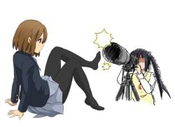 2girls azusa_nakano_(k-on!) black_legwear camera feet feet_up female female_only hirondo human k-on! multiple_girls nosebleed pantyhose solo_focus yui_hirasawa_(k-on!)