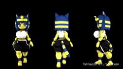 3d abs animal_crossing animated ankha blue_hair crop_top crown furry medium_breasts muscular_female nintendo shortstack tahlian ugly voluptuous walk_cycle walking yellow_fur yoga_pants