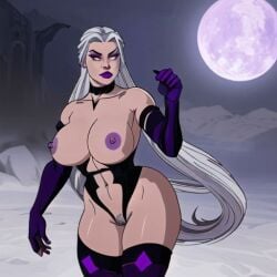 ai_generated big_breasts blueblaster69 breasts curvy curvy_female female female_only goth goth_girl hourglass_figure long_hair milf mortal_kombat mortal_kombat_11 netherrealm_studios pubic_hair pussy sindel thick_thighs vagina white_eyes white_hair wide_hips