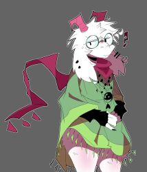 annoyed annoyed_expression anthro black_fingernails blank_background circular_glasses deltarune deltarune_chapter_2 femboy fingerless_gloves furry necklaces pink_horns poncho question_mark ralsei ralsei_with_white_fur red_scarf thick_thighs twink white_fur xexeezy