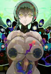 atlus big_breasts evil_smirk eyes_half_open fuuka_yamagishi glowing_eyes huge_breasts nipple_suspension_bikini persona persona_3 shadow_persona wankofool