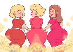 3girls blonde_hair brown_hair bubble_butt carol_(mother) drawful-s dress earthbound enormous_thighs fart farting farting_at_viewer farting_together farts female female_only gassy hand_on_ass hand_on_butt hinawa looking_at_viewer mother_(series) mother_3 multiple_girls ness's_mom nintendo onomatopoeia tagme yoshizilla