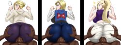 3boys 3girls all_fours anal_penetration android_18 annie_leonhardt ass_focus ass_grab attack_on_titan bent_over big_ass big_breasts blonde_hair blue_eyes bottom_heavy clothed_sex crossover curvy dark-skinned_male different_expressions doggy_style dragon_ball dragon_ball_z female female_focus female_penetrated forced_in_fabric from_behind gtsn17 harem huge_butt human ino_yamanaka interracial interspecies looking_at_viewer looking_back male male/female male_penetrating multiple_girls naruto naruto_shippuden nude_male_clothed_female pawg penetration_through_clothes sex smile smile_at_viewer suprised suprised_look voluptuous