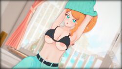 1girls big_breasts breasts breasts_out female female female_only flashing flashing_breasts green_eyes huge_breasts human human_only koikatsu looking_at_viewer nipples nyxxzeiss orange_hair pokemon pokemon_ss pokemon_trainer shirt_lift sonia_(pokemon)