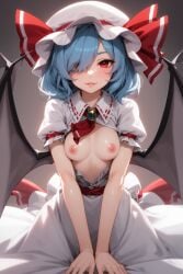 ai_generated bat_wings blue_hair female hair_over_one_eye mob_cap red_eyes red_ribbon remilia_scarlet ribbon self-upload solo solo_focus touhou wings wombat9043