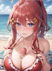 ai_generated ass beach bikini blue_eyes breasts bunny_girl bunnysuit cock cum go-toubun_no_hanayome hair_up missionary missionary_position nakano_itsuki nude nude_female paizuri petite ponytail pussy red_bikini red_hair thick_thighs thighs thin_waist titfuck titjob