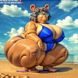 1girls 4k ai_generated anthro arthur_(series) bbw beach big_breasts cellulite chubby chubby_anthro chubby_female day daytime exposed exposed_ass fat fat_ass fat_butt feet female gilf glasses granny gray_hair highres large_ass large_breasts looking_at_viewer looking_back massive_ass matronai_(artist) obese obese_anthro obese_female old older_female patreon patreon_username pinup plump pose squatting ssbbw stable_diffusion sunny swimsuit thora_read twitter_username