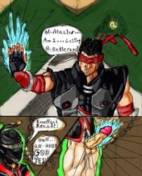 2boys 2d balls comic english_text erection ermac gay k3rry kenshi_takahashi male male_only mortal_kombat penis smukt text traditional_media yaoi