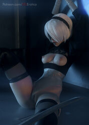 3d blindfold bondage female female_only nier nier:_automata open_mouth pussy restrained solo spread_legs tongue tongue_out vgerotica yorha_2b