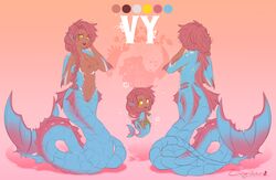 chibi cute female fish gradient_background humanoid magic marine merfolk model_sheet nipples nude pink_background pussy sheet_(disambiguation) simple_background siren solo split_form unknown_species zingiber