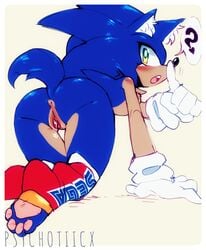 1cuntboy 4_toes ? anthro anus arm_support ass cuntboy exposed_torso female finger_wag footwear handwear heart hedgehog humanoid intersex looking_at_viewer pawpads psychotiicx pussy pussy_juice_drip pussy_juice_string sega sonic_(series) sonic_team sonic_the_hedgehog toeless_legwear wet