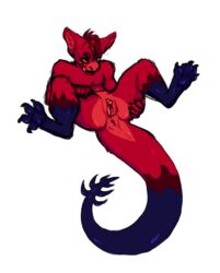 anthro anus ares_(devilenby) ass ass_up big_tail cuntboy demon devilenby fur hair intersex legs_up looking_at_viewer nude pawpads paws presenting pussy red_fur red_hair rubber short_hair solo