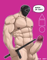 1boy alternate_version_available baton crusader1080 erect_penis erection male male_nipples male_only muscular_male netflix nude_male pink_guard solo_male squid_game veiny_penis