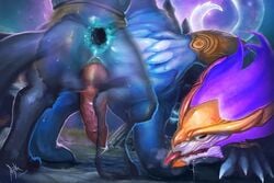 2018 2boys 5_fingers anal anal_sex animal_genitalia anthro anus ass aurelion_sol blue_skin canine cum dragon drooling duo eastern_dragon erection from_behind_position gay genital_slit hand_on_butt knot league_of_legends male male/male male_only mammal motion_blur nude outside penetration penis precum presenting presenting_anus presenting_hindquarters raised_tail rear_view riot_games rojika saliva sex slit sweat tongue tongue_out translucent vein veiny_penis video_games warwick wolf yaoi