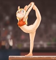 anthro_only blush bottomless clothed clothing embarrassed exhibitionism female flexible funkybun furry gymnastics hamster mammal no_humans presenting presenting_pussy public pussy rodent solo splits sport vertical_splits