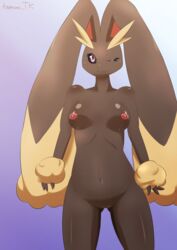 1girls 2018 anthro areola biped breasts brown_belly brown_body brown_fur clitoris eyelashes female female_only fur furry looking_at_viewer lopunny mammal navel nintendo nipples nude one_eye_closed pokémon_(species) pokemon pokemon_(species) pokemon_dppt pussy simple_background small_breasts smile standing video_games wink ツナ缶