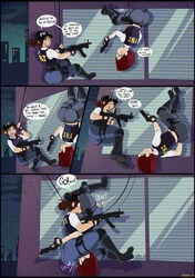 2girls 69 69_position accident accidental_69 accidental_circumstance accidental_sex accidental_yuri ass bulletproof_vest comic curvy eyeshadow fbi female female_only goth guns huge_ass lipstick makeup oral repelling shadman stacey's_mother_(shadman) tactical_vest unprofessional_behavior yuri