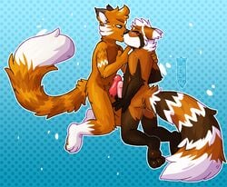 2018 2boys anthro ass blush brown_fur cheek_tuft closed_eyes crownedvictory duo erection frottage fur furry humanoid_penis jakemi kissing male male_only mammal markings nude orange_fur penis red_panda sampson(thyme) sex simple_background smile socks_(marking) tuft white_fur yaoi