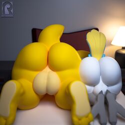 2boys 3d ass avian balls bed big_butt bird bowser breath_of_the_wild crossover duo feathers fur hair indoors kass_(zelda) koopa male male_only mario_(series) multiple_boys nintendo nude on_bed paws pillow reyriders rito scalie tail talons testicles the_legend_of_zelda toes video_games