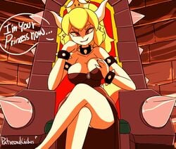 1girls 2018 animated areolae blonde_hair bouncing_breasts bowsette bracelet breast_fondling breasts civibes collar crossed_legs crown dialogue domination english_text eyebrows eyelashes fangs female female_only femdom fondling fondling_breast genderswap groping horns jewelry looking_at_viewer mario_(series) new_super_mario_bros._u_deluxe nintendo nipples no_sound red_eyes sharp_teeth shorter_than_10_seconds shorter_than_30_seconds sitting smile solo spiked_bracelet spiked_collar super_crown teeth text throne tongue video