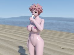 3d beach big_breasts female_only horns mina_ashido monster_girl my_hero_academia novacorporation