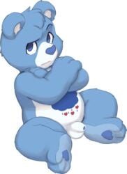 alpha_channel anthro balls bear blue_eyes blue_fur blue_penis care_bears crossed_arms flaccid foreskin fur grumpy_bear humanoid_penis male male_only mammal penis seth-iova simple_background sitting solo spread_legs spreading transparent_background uncut white_fur