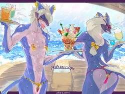 ambiguous_gender anthro anus beach clothed clothing dragon fur furred_dragon hair mask nipples open_mouth outside sasamix sea seaside suridora-chan water