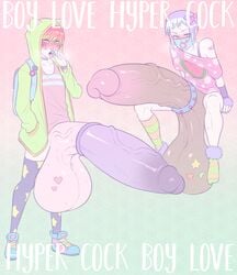 2boys abstract_background androgynous arm_gloves backpack balls_past_knees ballsack bandage bead_bracelet black_choker blue_eyes blue_nails blush bottomless bracelet bright_colors brown_balls club_shaped_penis cock_ring condom condom_on_penis dangling_testicles dark_penis english_text exposed_penis eyebrows_visible_through_hair eyes_visible_through_hair facial_tattoo femboy full-face_blush girly gradient_hair green_pupils hairbow half-erect hanging_balls heart-shaped_pupils heart_tattoo hoodie hyper hyper_balls hyper_cock_femboy hyper_penis large_penis_veins lollipop looking_at_viewer low_hanging_testicles male male_only mars_symbol mascara no_pants nose_piercing octoboy open_jacket pattern_clothing penis_out pink_nails pink_pupils sagging_balls sitting skimpy small_but_hung sneakers steamy_breath striped_legwear striped_socks sweat sweaty_balls tank_top tattoos thick_penis thighhighs two_tone_background vaporwave veil veiny_penis watermelon wristband yellow_eyes