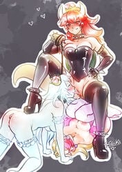 3girls anus areolae ball_gag bondage boosette bowsette breasts collar corset cunnilingus erect_nipples female female_only femdom femsub gag ghost high_heel_boots high_heels hourglass_figure leash mario_(series) multiple_girls new_super_mario_bros._u_deluxe nintendo oral princess_peach pussy red_bowsette restrained rule_63 spiked_anklet spiked_armlet spiked_bracelet spiked_collar spiked_shell super_crown super_mario_bros. tetisuka yuri