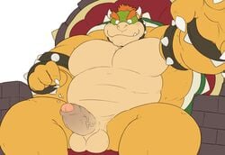 1boy balls beartouma_0517 bowser erection foreskin male male_only mario_(series) nintendo penis simple_background sitting testicles throne uncut vein veiny_penis white_background