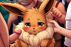 ai_generated blush eevee flashing_penis looking_pleasured nintendo penis pokemon pokemon_(species) public public_nudity zoophilia