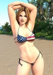 3d abs armpits arms_up athletic athletic_female beach biceps big_breasts bikini blonde_hair blue_eyes breasts busty dead_or_alive female female_focus female_only hands_on_head hourglass_figure long_hair navel outdoors outside standing tagme thong_bikini tina_armstrong v1rwr wide_hips