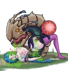 1girl1boy ahe_gao ambiguous_consent barefoot blue_hair censored clothed_sex clothes defeated defeated_heroine feet female fluids green_cum impregnation insects intercourse interspecies jinx_(league_of_legends) kog'maw league_of_legends mapachips missionary_position monster monster_cock one_sock pixiv_commission riot_games semi_nude sex skinny small_breasts tatooine tired vaginal_penetration video_games zoophilia