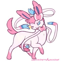 1boy 2018 animal_genitalia animal_penis blep blue_eyes canine canine_penis eeveelution electrikestorm erection feral fur furry hi_res knot male male_only mammal nintendo one_eye_closed penis pink_fur pokémon_(species) pokemon pokemon_xy ribbons seductive simple_background solo sylveon text tongue tongue_out video_games watermark white_background white_fur wink