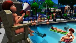 6+girls clone clones helen_parr multiple_girls naked_female plate public public_nudity slide swimming_pool the_incredibles thick_breasts thick_thighs