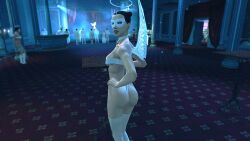 3d 3d_(artwork) absurd_res absurdres angel angel_girl angel_wings artist_request ass bare_shoulders black_hair collarbone emotionless emotionless_female eve_(hitman) eve_(hitman_blood_money) expressionless green_eyes hand_on_hip highres hitman hitman_blood_money indifferent looking_at_viewer multiple_boys multiple_girls oblivious_sexualization short_hair sideboob unenthusiastic unnamed_characters white_stockings white_thigh_boots white_thighhighs