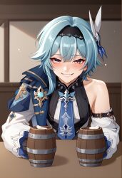 1boy ai_generated beer clothed dress eula_(genshin_impact) femboy genshin_impact looking_at_viewer mug rule_63 smile sshdtr88 tagme tavern trap