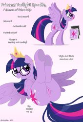 alicorn anus english_text equid equine eyewear female feral friendship_is_magic genitals glasses hasbro hi_res horn horse lullapiies mammal my_little_pony mythological_creature mythological_equine mythology open_mouth pony princess_twilight_sparkle_(mlp) purple_eyes pussy smile solo text twilight_sparkle_(mlp) virgin wings