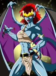blue_skin clawed_fingers demon_girl demona_(gargoyles) tail wings
