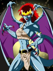 blue_skin clawed_fingers demon_girl demona demona_(gargoyles) gargoyles tail wings