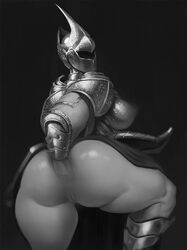 anal anal_fisting anus armor ass bottomless breasts da_polar_inc dark_souls dark_souls_3 faceless female female_only fire_witch fisting fromsoftware gauntlets greaves greyscale helmet leg_up looking_back pussy self_fisting ssocrates