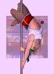 awesamdude booty_shorts clothed covered_penis creeper_(minecraft) digital_drawing_(artwork) dream_smp dsmp fishnets long_hair male male_only nsfwmissmrv pole pole_dancing ponytail red_eyes short_shorts small_tail tail tank_top upside-down